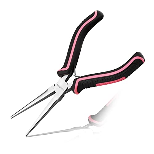 Mini Needle Nose Pliers for Jewelry Making 6 Inches Chain Nose Plier with Smooth Jaws Mini Extra Long Nose Precision Nippers for Gripping Small Components, Pink Tool for Women - style: Needle Nose Pliers