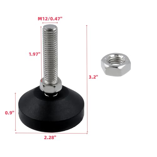 M12 Leveling Feet 880 Lb Capacity, 3.2-Inch Height, 2.28-Inch Base, 4Pcs - color: Black, size: D60xM12xH50mm