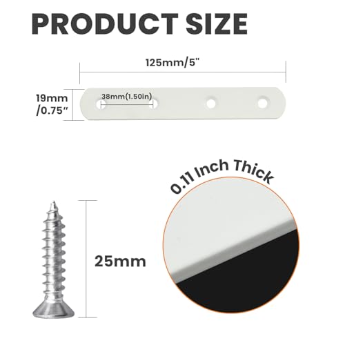 Alise Flat Bracket ,5 Inch White Mending Plate Flat Brace for Wood Shelves - color: White, size: 5 Inch