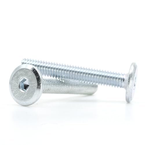ReplacementScrews M6 x 50 Joint Connector Bolts (50mm Length, 1mm Pitch) | Fine Threaded M6, JCB Furniture Assembly Screws, Flat Head, Blunt Tip, 4mm Hex (Allen) Drive, Zinc Plated Steel, Pack of 5
