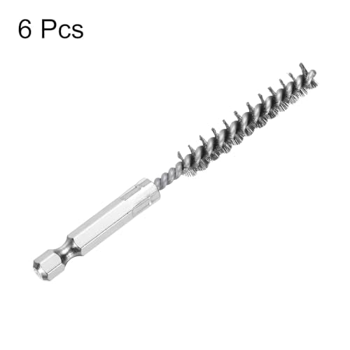 HARFINGTON 6Pcs Stainless Steel Bore Brush 8mm Dia 4" Long Cleaning Twisted Wire Brush with Handle 1/4" Hex Shank for Tubes, Ports, Bearings - size: 8mm