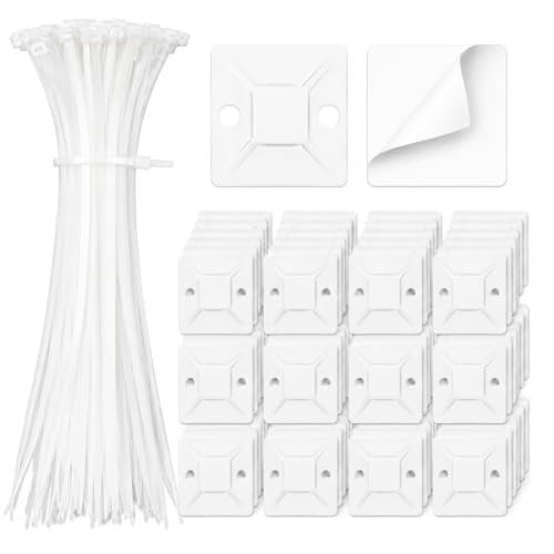 Zip Tie Mounts - SeuYeugX 100 PCS Cable Self Adhesive Mounts Set for Wire Management with Stick Pads Anchors Clips Squares Holders (White) - color: 100pack White