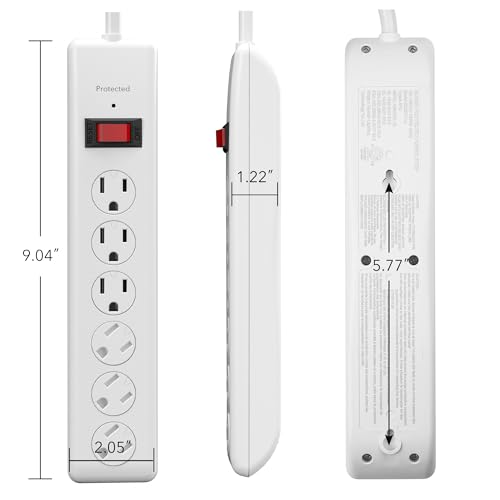 BN-LINK 6-Outlet Power Strip Surge Protector 1-Pack, 4-Foot Extension Cord, 600 Joules, Twist-to-Close Safety Covers, 90 Degree Flat Plug, Overload Protection, White - size: 6 Outlets（Safety Covers）