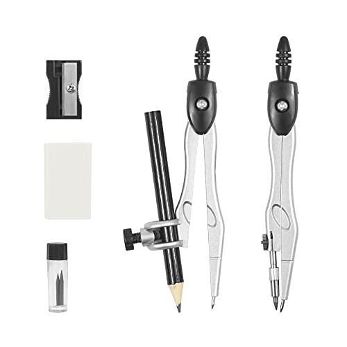 Unjoo Geometry Sets 10 Pcs Student Supplies, Protractor and Compass (Black) - color: Black