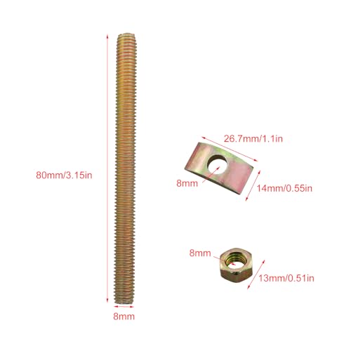 6PCS Solid Half Moon Three in One Connector Large Countertop Combination Furniture Bolt Nut Hardware Table Bed Frame Stair Linkage (8x80mm Bolt, 26x14 Washer, M8 nut, Thread Pitch 1.25) - size: 8X80mm