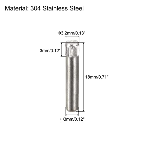 uxcell 3x18mm 304 Stainless Steel Dowel Pins, 50Pcs Knurled Head Flat Chamfered End Dowel Pin, Wood Bunk Bed Shelf Pegs Support Shelves Fasten Elements - size: 3x18mm