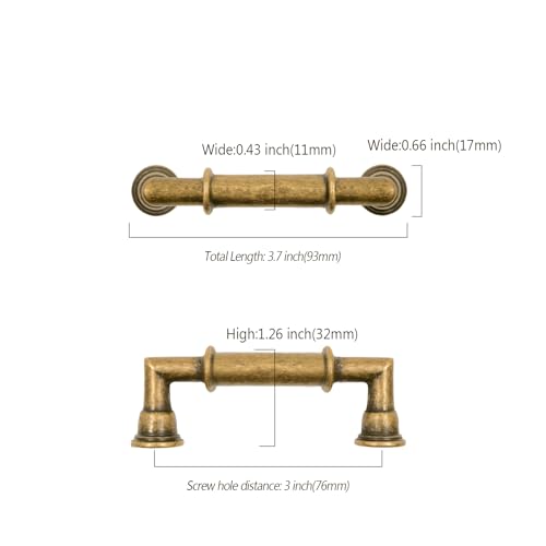 Asidrama 10 Pack 3 Inch(76mm) Brushed Antique Brass Kitchen Cabinet Handles, Cabinet Pulls Kitchen Cabinet Hardware for Cupboard Drawer Pulls 2281 - color: Antique Brass, size: 3" Hole Center
