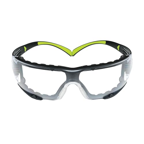 3M Safety Glasses, SecureFit 400, Clear Lens, Green/Black Frame,Foam Gasket - color: Clear Lens, Green/Black Frame With Gasket, size: Single, style: Anti-fog, Anti-scratch