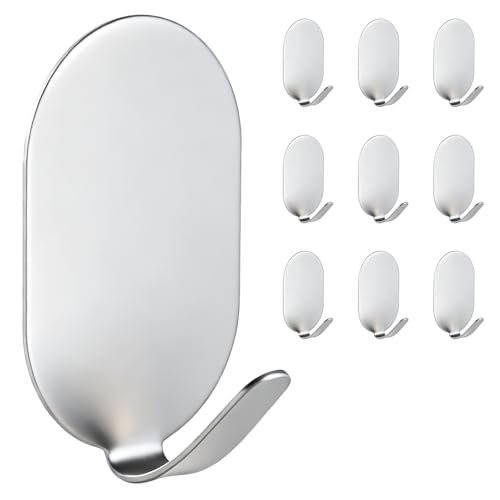 10 Pcs Metal Hooks, Adhesive Hooks for Hanging, Key Hooks, Wall Hooks, Coat Hooks, Door Hooks, Towel Holder, Picture Hanger, Stainless Steel Hooks, Storage Hooks, Utility Hooks (Silver) - color: Silver