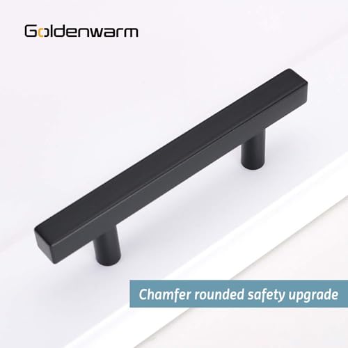 Goldenwarm 10 Pack 3-3/4 Inch Black Cabinet Handles Kitchen Drawer Pulls - color: Black, size: 3-3/4 Inch Hole Center