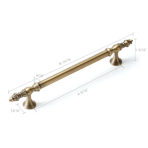 5 Pack | Cabinet Handles | Solid Brass | 6-5/16 Inch Hole Center | Brushed Antique Brass |Classic Cabinet Pulls for Furniture Kitchen ＆ Bathroon Fixture - size: 6-5/16 Inch Hole Center
