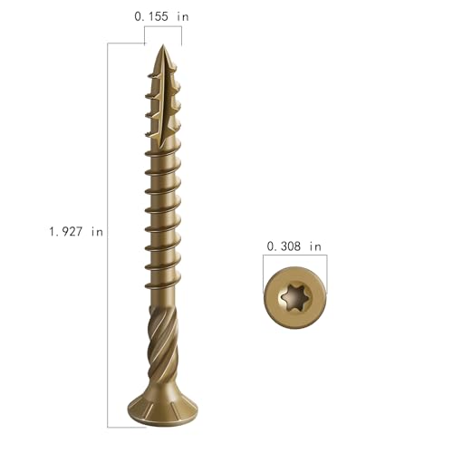 Wensilon #8 * 2" Deck Screws, (311pcs) 2 lbs.Exterior Wood Screws, Rust Resistant epoxy Coated, Bronze, T20 Star Bit - color: Yellow, size: 8*2