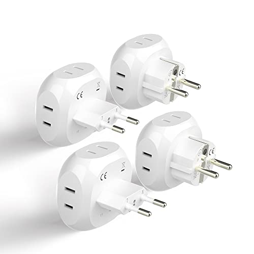 Ceptics Europe Travel Adapter Plug Set Schuko - 4 Input - Ultra Compact - Light Weight Type C, Type E/F - USA to Any Type C E/F Countries Such as Germany, France- 4 Pack (PT-9-9C-4PK),White - size: 4 Pack, style: Type C , E/F - European 2 pack set