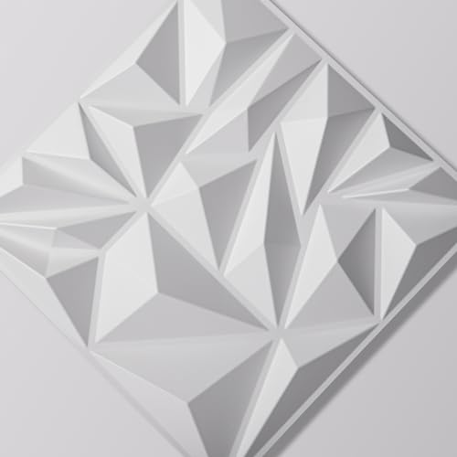 Art3d 50-Pack Modern Diamond Textured 3D Wall Panels, 12 x 12 in, White - color: White, size: 12x12 Inch 50 pcs