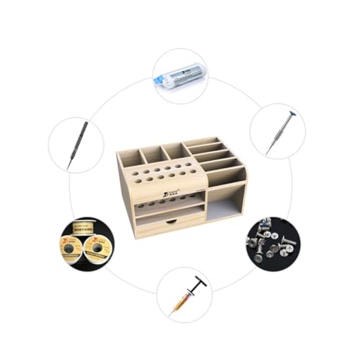 HZY Classic Wooden Tool Box with 20 Compartments for Screwdriver, Tweezers, Mobile Phone Repair, Desktop, Home DIY, Brown - style: Classic Wooden Tool Box