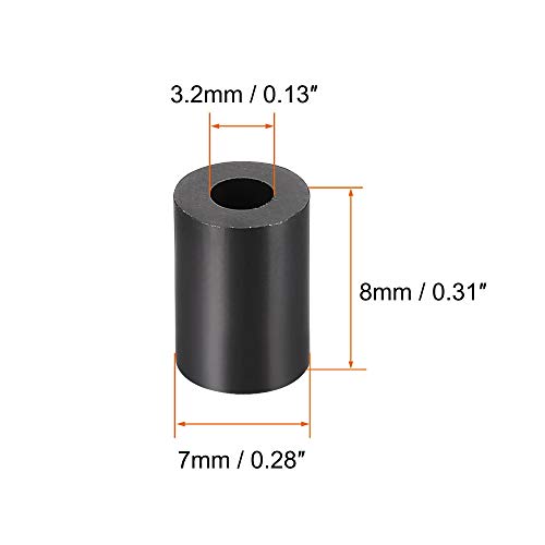 uxcell Nylon Round Spacer Washer 3.2mm ID 7mm OD 8mm Height for M3 Screws Black 100Pcs - size: 3.2mmx7mmx8mm