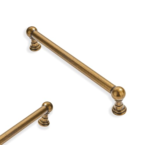 10 Pack 5 Inch Hole Center Antique Brass Cabinet pulls 100% Solid Heavy Duty Dresser Pulls Cabinet Drawer Pulls for Kitchen Cupboard Hardware - color: Antique Brass, size: 5 inch hole center