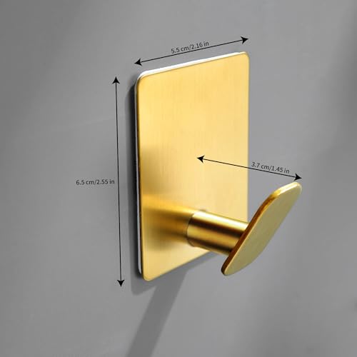DELITON Gold Towel Hooks- 4 Pack Adhesive Hook for Coat Robe Clothes Stick on Bathroom Wall Brushed Gold Finish Heavy Duty, Stainless Steel - color: Gold-4