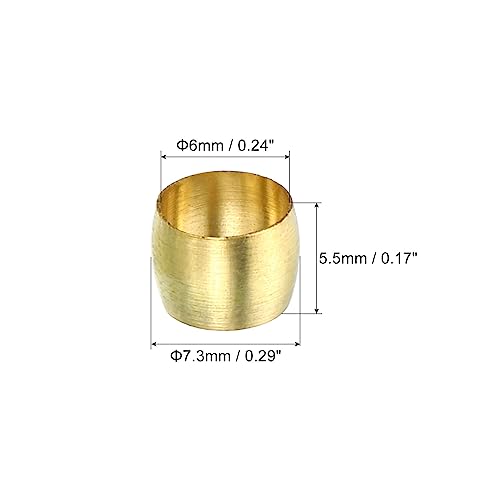 PATIKIL 6mm Tube OD Brass Compression Sleeves Ferrules, 50 Pack Brass Ferrule Fitting Brass Compression Fitting Assortment Kit for Air Water Gas Pipe - size: 6mm