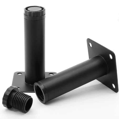 4 Inch Adjustable Steel Furniture Legs 4-Pack 1" Dia (Black) - size: 4 Inch