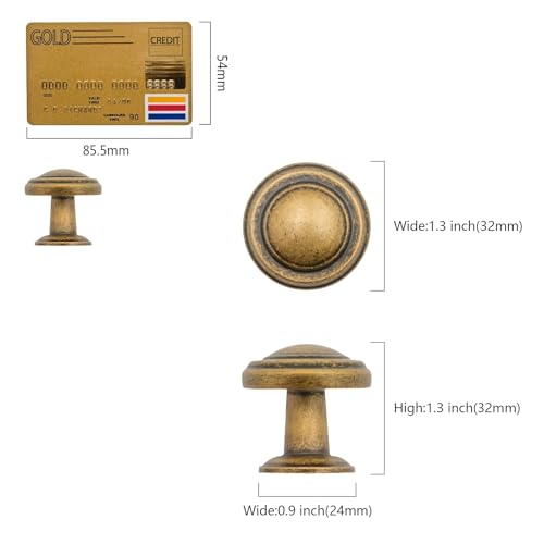 Amerdeco 10 Pack Antique Brass Cabinet Knobs Single Hole Cabinet Pulls 1 Inch Drawer Knobs for Bathroom Cabinets ZH0086 - color: Antique Brass, size: 1" Single Hole