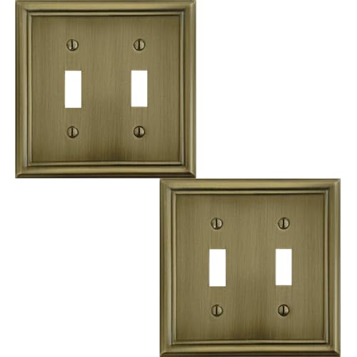 OKAWYC Double Toggle Light Switch Cover Luca Metal Wall Plate, 2-Pack Antique Brass 2 Gang, for Light Switch Cover Decorative Wallplate, Durable - size: 2 Toggle
