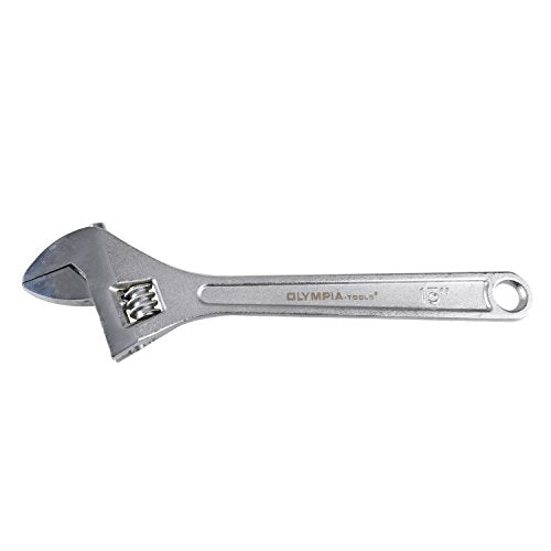 Olympia Tools 15" Adjustable Wrench, Heavy Duty Drop Forged Steel, Chrome Plated, Precision Machined Jaws, Rust Resistant - size: 15-Inch