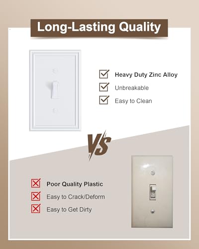 6-Pack Zinc Alloy Single Toggle Light Switch Cover Plate, Solid Wall Plate - color: Pure White, size: 1 Toggle 6PK
