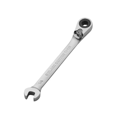 BLACK CANYON 1/4 Inch Ratchet Combination Wrench, 12-Point Box End & Hex Opening, Polished Steel Ratcheting Wrench with SAE & Metric Sizes - size: 1/4 Inch, style: Inch