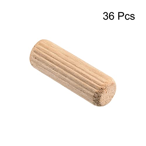 uxcell Wooden Dowel Pins 36pcs 10x30mm(3/8" x1-1/4) Fluted Beveled Ends Wood Dowel Pegs Kiln Dried Hardwood for Woodworking Furniture Shelf - size: 10x30mm