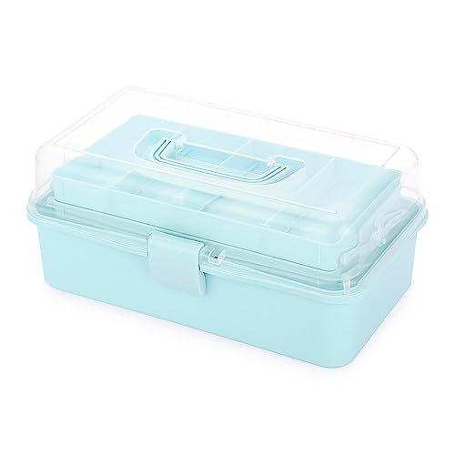 BTSKY 3-Layer Plastic Dividing Storage Box Craft Organizer and Storage - color: Blue