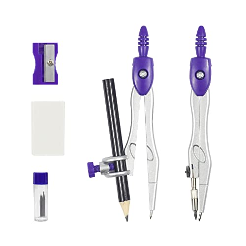 Unjoo Geometry Set 10 Pcs Student Supplies, Protractor and Compass,Purple - color: Purple