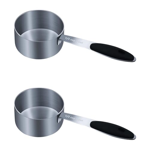 2PCS 1/3cup(79ml) Measuring Cup, Stainless Steel Measure Scoop - size: 1/3cup
