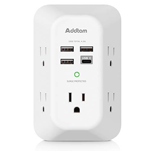 Addtam Surge Protector Outlet Extender with 5 AC and 4 USB Ports, 4.5A - size: 1c3a