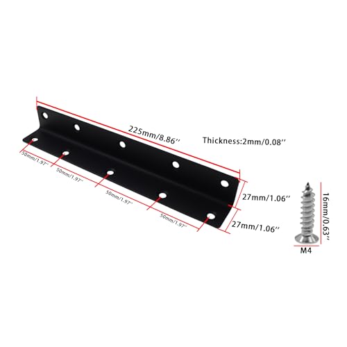 Long L Bracket,ULIFESTAR Black Corner Brace Brackets,Stainless Steel Corner Brackets,Heavy Duty Shelf Bracket,Metal Right Angle Bracket for Wood,225*27mm/8.86*1.06''4 PCS - size: 225*27mm/8.86*1.06''