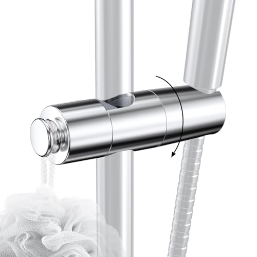 Hibbent Adjustable Shower Head Holder for Slide Bar, Universal 18.5-25mm Handheld Showerhead Bracket, Sprayer Holder with Hanging Design, Bathroom Shower Replacement, No Drill Installation, Chrome - style: Chrome