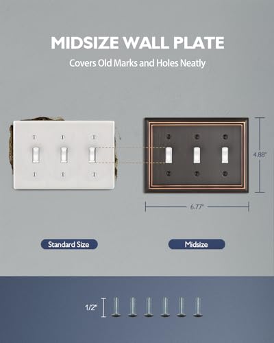 Switch Plates Outlet Covers, 2-Pack Metal Wall Plates, Aged Bronze - color: Aged Bronze, size: 3 Toggle 2PK