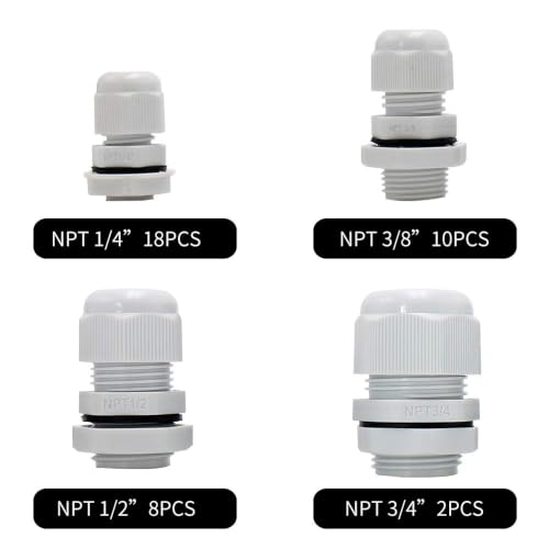 MAKERELE 38pcs NPT Cable Glands Kit Waterproof Strain Relief Connector - color: Grey, size: 38pcs KIT BOX
