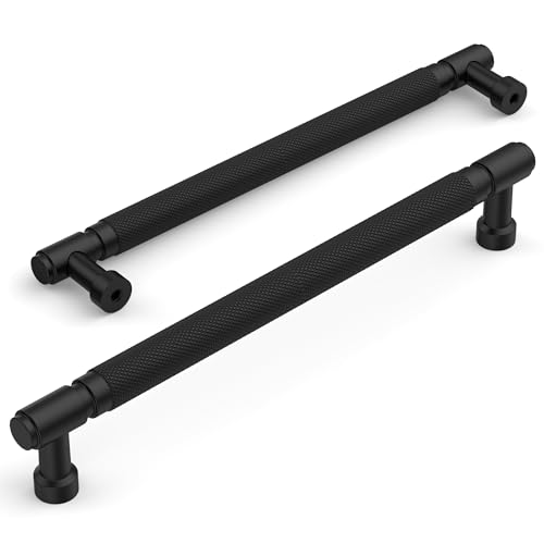 Amerdeco 10 Pack Matte Black knurled Cabinet Pulls 7.5" | Drawer Pulls Cabinet Hardware Kitchen Cabinet Handles for Bathroom ZH0072 - color: Matte Black, size: 7.5" hole center
