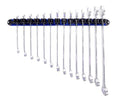 Olsa Tools Wall Mount Wrench Organizer - Rotating Clip Rack for 14 Wrenches - Blue Anodized Aluminum with Black Clips - Space Saving Tool Holder - Professional Grade Storage Solution - Part: 1029 - style: Blue Aluminum + Black Clips