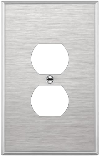 ENERLITES Duplex Receptacle Jumbo Metal Wall Plate, Oversize 1-Gang, Silver - color: Stainless Steel, size: Over-Size