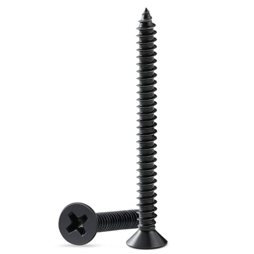 80PCS Wood Screws 2 Inch, #8 x 2 Black Screws, Black Dacromet Flat Head Phillips Self Tapping Suitable for Furniture, Woodworking - size: 8 x 2"