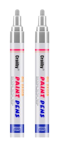 Silver Paint Markers, 2 Pack Oil-Based Waterproof Quick Dry Permanent Paint Pen Set for Rocks Painting, Wood, Fabric, Plastic, Canvas, Glass, Mugs, Metal, Tire, Stone, DIY Craft - color: Silver