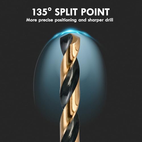 29Pcs(1/16"-1/2") Cobalt Drill Bit Set with Black and Gold Finish - size: 29pcs Black-Gold, 1/16"-1/2"