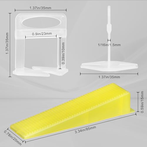 DGSL 1/16 Inch Tile Leveling System, 1000 Tile Spacers and 200 Tile Wedges - size: 1/16 Inch * 1000 Clips