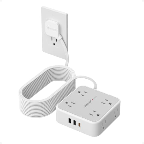 TESSAN Surge Protector Power Strip with 900J Surge Protection, 25 Ft, Grey - color: Grey with 1 USB C, size: 25 feet