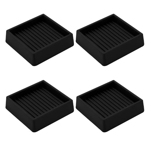 2.5X2.5 Square Rubber Caster Cups, Non Slip Furniture Pads - 4 Pack - size: 2.5" x 2.5"-Black