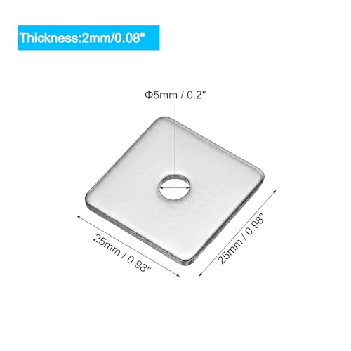 uxcell Square Washer, 25Pcs M5x25x25x2mm 304 Stainless Steel Square Plate Washers Flat Pad Spacer Gasket for Hardware Fastener - size: M5x25x25x2mm