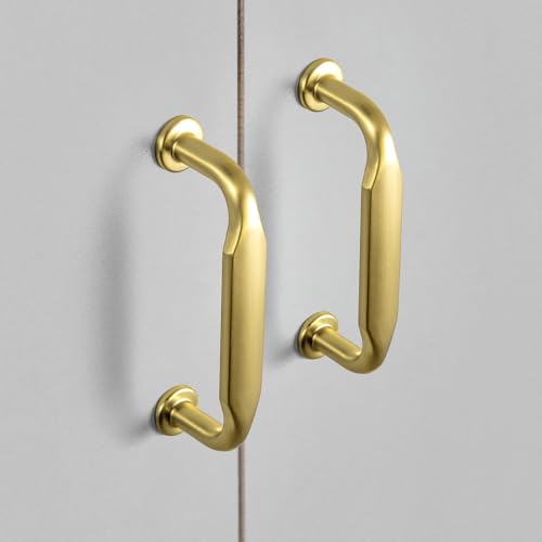12 Pack Brushed Gold Zinc Alloy Cabinet Handles - 3''(76mm) Hole Center Cabinet Pull Hardware for Bedroom, Kitchen L101 - color: Brushed Gold, size: 3'' Hole Center