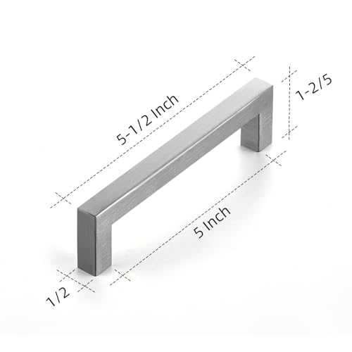 Ravinte Brushed Nickel Square Cabinet Handles & Pulls 5 Inch 10 Pack - size: 5-1/2 in (5 in Hole Center)